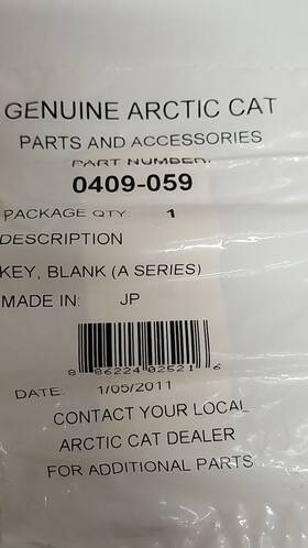 0409-059 Arctic Cat New Oem Atv A Series Key Blank Artic
