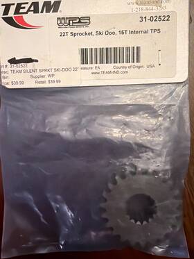 31-02522 Wps And Team 22t Sprocket For Skidoo 15t Internal Tps Part#