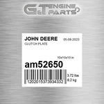 AM52650 Clutch Plate Fits John Deere (surplus Open Box). Fixed Price $257.95.